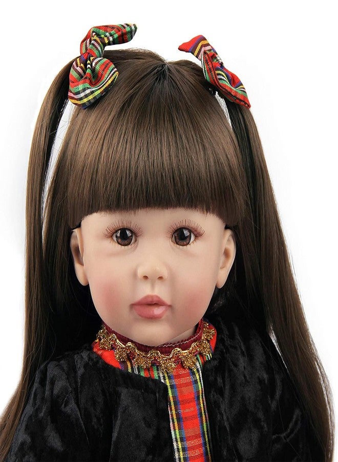 truly soft Realistic Baby Doll with Long Hair, Red Plaid Dress, and Black Sweater, 24 Inches Realistic Baby Doll Soft Silicone Vinyl Lifelike Newborn Baby Girl, Real Baby with Soft Weighted Body - Image 4